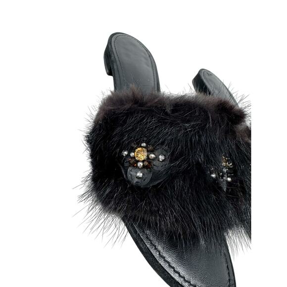 Louis Vuitton Black Fur Jeweled Slide Sandals Women’s EU 39 Luxury Designer - Picture 3 of 9